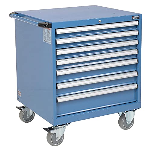 7 Drawer Mobile Modular Drawer Cabinet w/Lock by Global Industrial – 30 inches (W) x 27 inches (D) x 36.7 inches (H), Alloy Steel, Blue, Model 298448BL