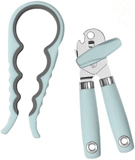 Tovolo Can and Jar Opener Set Manual Handheld Kitchen Tool with Comfort Grip Handles, Easy to Use Stainless Steel Jar and Smooth Edge Can Opener with Built In Bottle Cap Lifter, Blue Haze