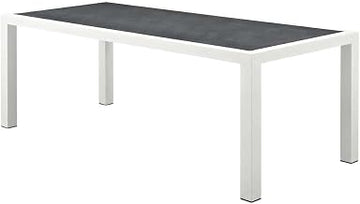 White Aluminum Outdoor Dining Table with 90.5-Inch Surface, Weather-Resistant Design, Metal Frame, Modern Style, Perfect for Patio Use