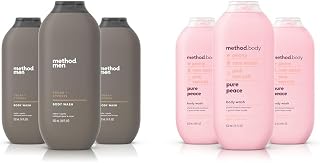 Method Men Body Wash, Cedar + Cypress, Paraben and Phthalate Free, 18 FL Oz (Pack of 3) & Body Wash, Pure Peace, Paraben and Phthalate Free, 18 oz (Pack of 3),Detoxifying