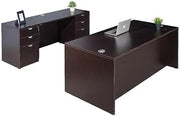 Boss Office Products Holland Executive Desk and Credenza with Dual File Storage Pedestals, 66", Mocha