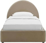 Furnifact Velvet-Upholstered Platform Bed with Arched Round Headboard, Upholstered Bed Frame Twin Bedframe for Tall Headboard, Taupe