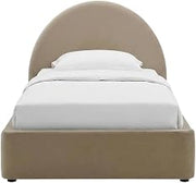 Furnifact Velvet-Upholstered Platform Bed with Arched Round Headboard, Upholstered Bed Frame Twin Bedframe for Tall Headboard, Taupe