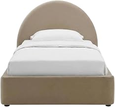 Furnifact Velvet-Upholstered Platform Bed with Arched Round Headboard, Upholstered Bed Frame Twin Bedframe for Tall Headboard, Taupe