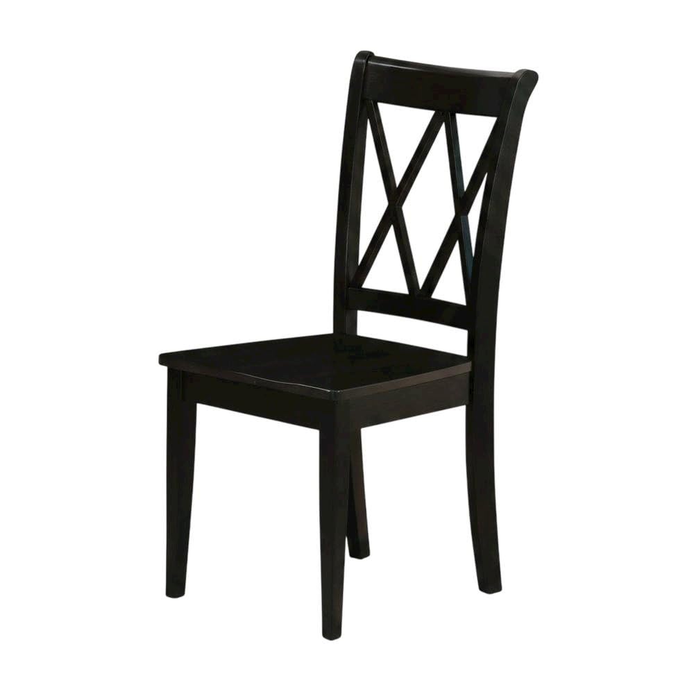 Solid Wood Dining Chairs with Double Cross Back by Furnifact – Wood, Black, Pack of 2