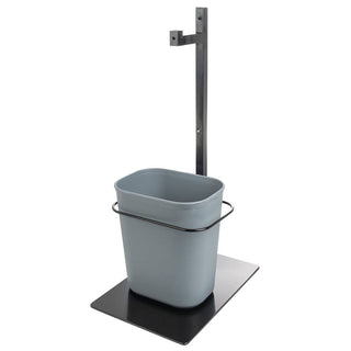 Black Single Arm Modular PPE Sanitizer Stand with Trash Can - 15 1/5" L x 12 3/5" W x 29" H by HUBERT – 15 quarts (18.927 liters), 15.0 quarts, Steel, Black, Model 19617/23014/247