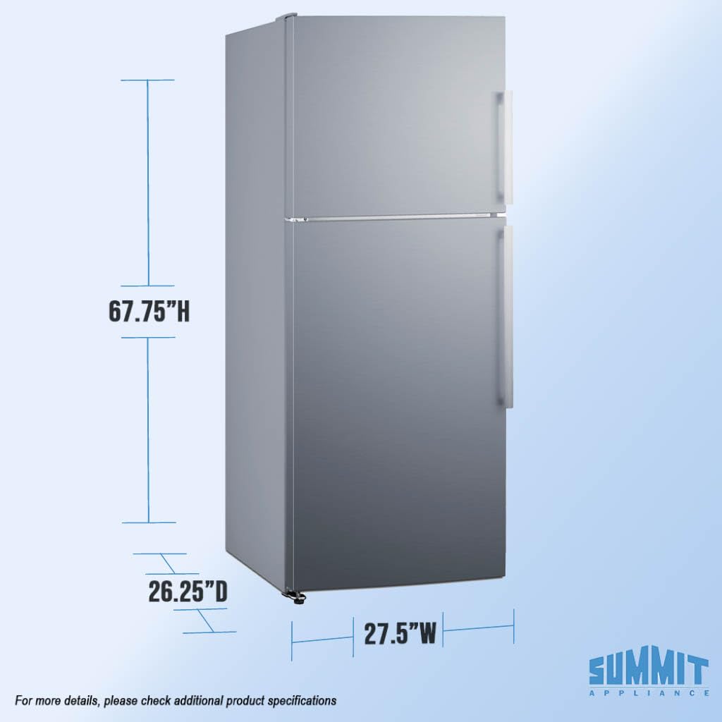 Summit 28" Refrigerator Freezer With Icemaker by Summit Appliance – 28", 14.0 cubic_feet, Stainless Steel, Model FF1514SSIMLHD