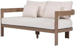 Brown Fabric Upholstered Outdoor Loveseat with Cushioned Seat, Contemporary Style, 65-Inch Wide, Weather-Resistant for Patio, Garden