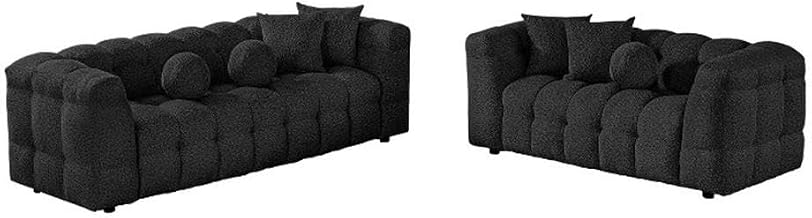 2pc Sofa & Loveseat Set in Black Boucle Fabric