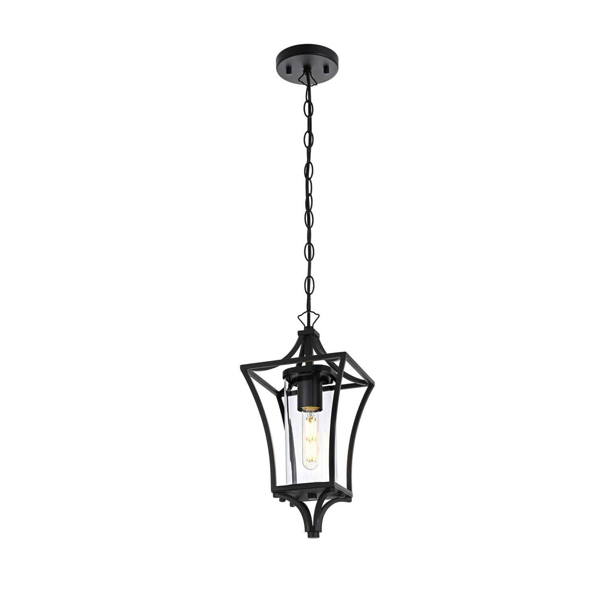 Belgrade One Light Outdoor Pendant Black by Lighting Design – Iron, Black, Model OD311H15BK