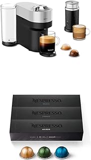Nespresso Vertuo Pop+ Deluxe by De'Longhi with Aeroccino, Silver and Capsules VertuoLine, Medium and Dark Roast Coffee, Variety Pack, Stormio, Odacio, Melozio, 30 Count