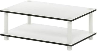 Furnifact Modern White Coffee Table with Open Shelf, 2-Tier Design and Sleek Style