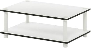 Furnifact Modern White Coffee Table with Open Shelf, 2-Tier Design and Sleek Style