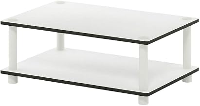 Furnifact Modern White Coffee Table with Open Shelf, 2-Tier Design and Sleek Style