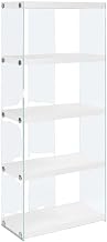 Furnifact Tempered Glass Bookcase with Glossy Finish, 4-Shelf Tall Bookshelf Etagere Glass Book Shelves Display Shelf for Living Room, White,Clear