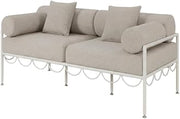 White Water Repellent Fabric Outdoor Loveseat with Cushions, Art Deco Style, Sturdy, Comfortable for Outdoor Spaces