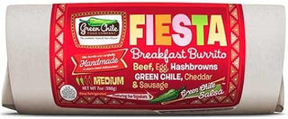 Green Chile Food Fiesta Breakfast Burrito with Beef Egg Hashbrowns Green Chile Cheddar and Sausage, 7 Ounce -- 12 per case.
