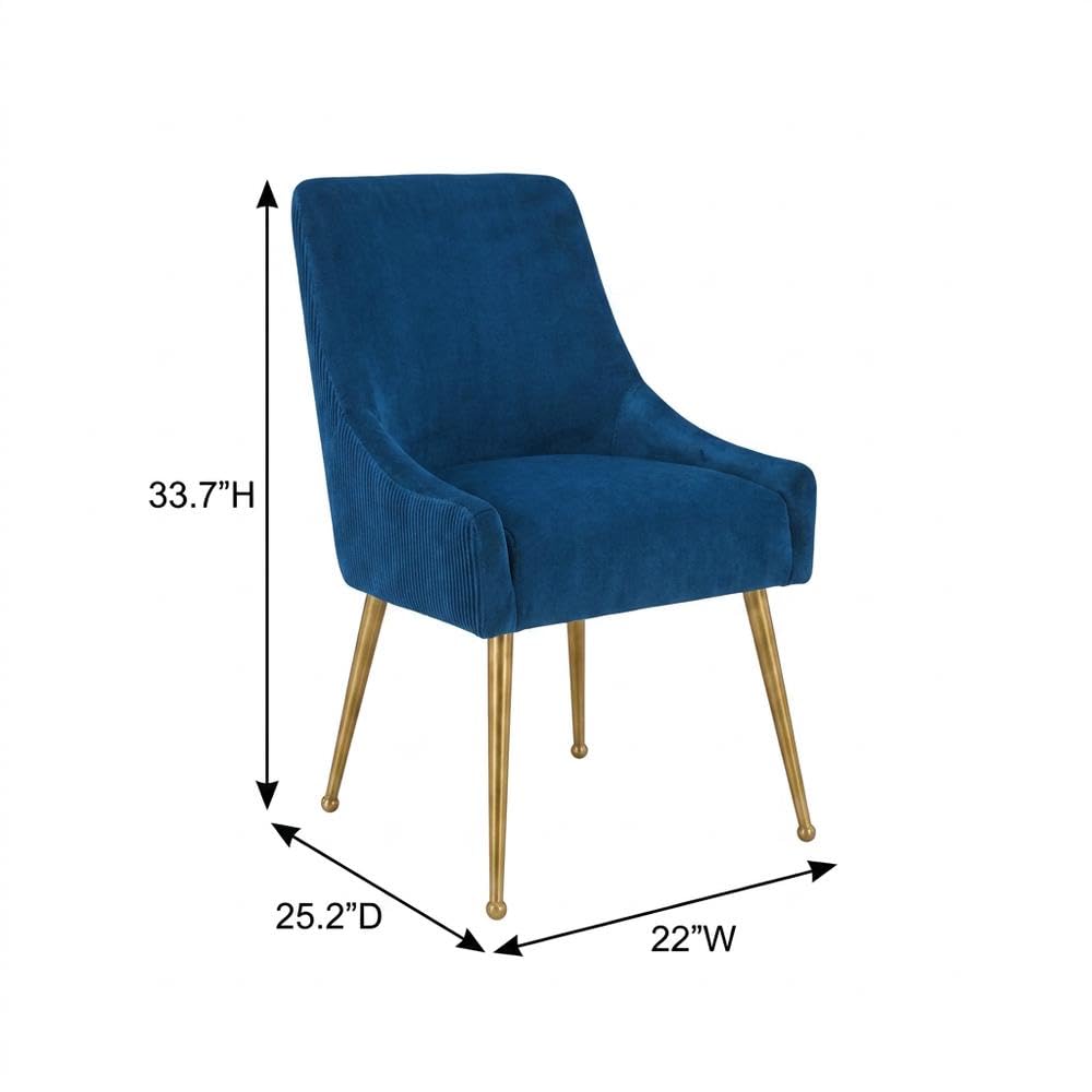 Velvet-Upholstered Side Chair with Pleated Back by Starlight Canyon Home – Velvet, Navy