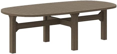 Modway Saratoga Teak Outdoor Oval Coffee Table in Weathered Gray – Low Wood Patio Coffee Table with Slatted Top and Sturdy Base
