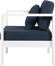 Navy Fabric Outdoor Patio Aluminum Arm Chair, Comfortable Back Support, Contemporary Style, Durable Light Frame, Indoor-Outdoor Versatility