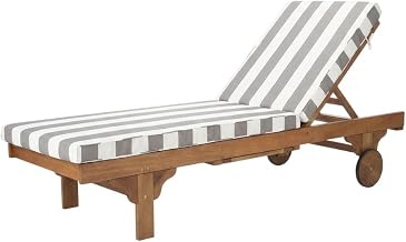 Brown Chaise Lounge Chair with Side Table, Eucalyptus Wood Frame, Foam Cushion, Oil Finish, Steel Hardware, Outdoor Weather-Resistant