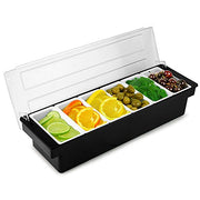 Tablecraft () 6-Compartment Black Plastic Condiment Holder by bar@drinkstuff – 6 Compartment, Plastic, Silver