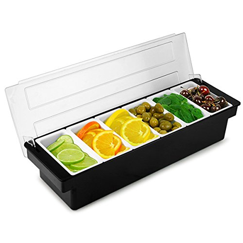 Tablecraft () 6-Compartment Black Plastic Condiment Holder by bar@drinkstuff – 6 Compartment, Plastic, Silver