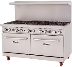 Migali C-RO10-LP 60"" Liquid Propane 10 Burner Range with 2 Standard Ovens - 285,000 BTU, Stainless Steel