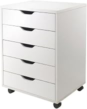 Furnifact Composite Wood Home Office Floor Cabinet with 5 Easy-Glide Drawers, Rolling Storage Drawers for Craft Room Organization,White