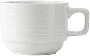 Tuxton China FPF-0803 Cup, 8 oz., 3-3/8" dia. x 2-1/2"H, round, stackable, microwave & dishwasher safe, oven proof, fully vitrified, lead-free, embossed edge, Pacifica, Porcelain White, Pack of 36