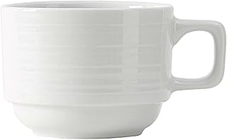 Tuxton China FPF-0803 Cup, 8 oz., 3-3/8" dia. x 2-1/2"H, round, stackable, microwave & dishwasher safe, oven proof, fully vitrified, lead-free, embossed edge, Pacifica, Porcelain White, Pack of 36
