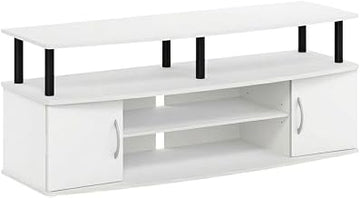 Furnifact White Oak Large Entertainment Center for TVs up to 55 Inches, Modern Design, Durable Construction, Stylish Multi-Shelf Storage
