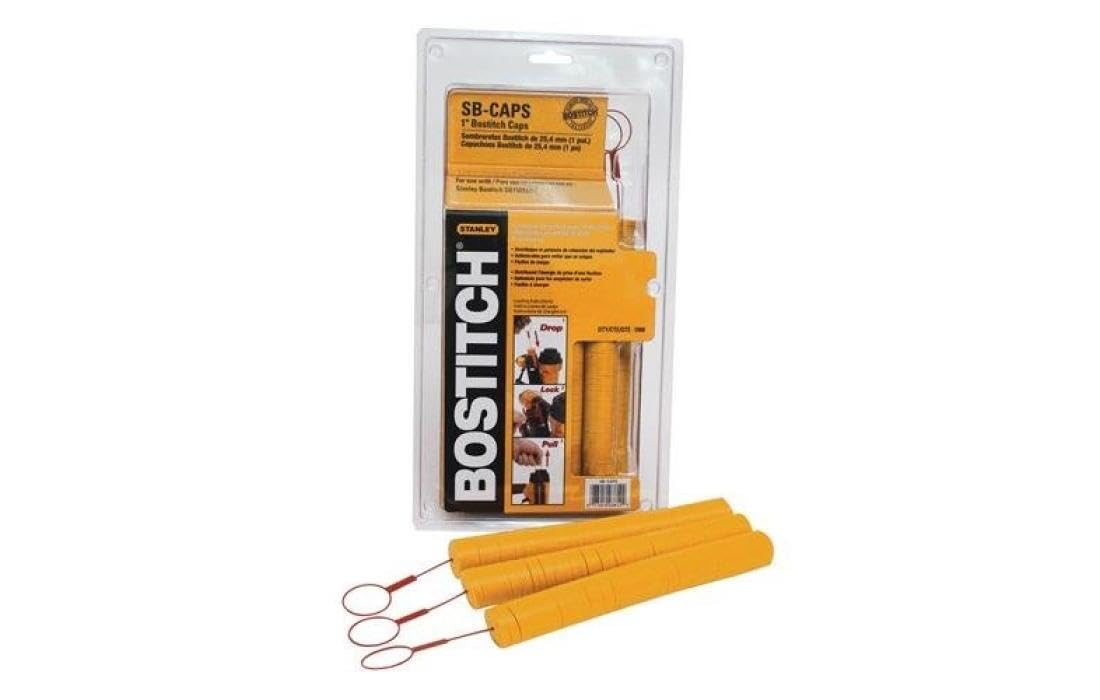 Stanley Button Caps 1" W X 1" L 16 Ga. Yellow by Bostitch – 1" x 1", Plastic, Yellow, Pack of 1000, Model SB-CAPS
