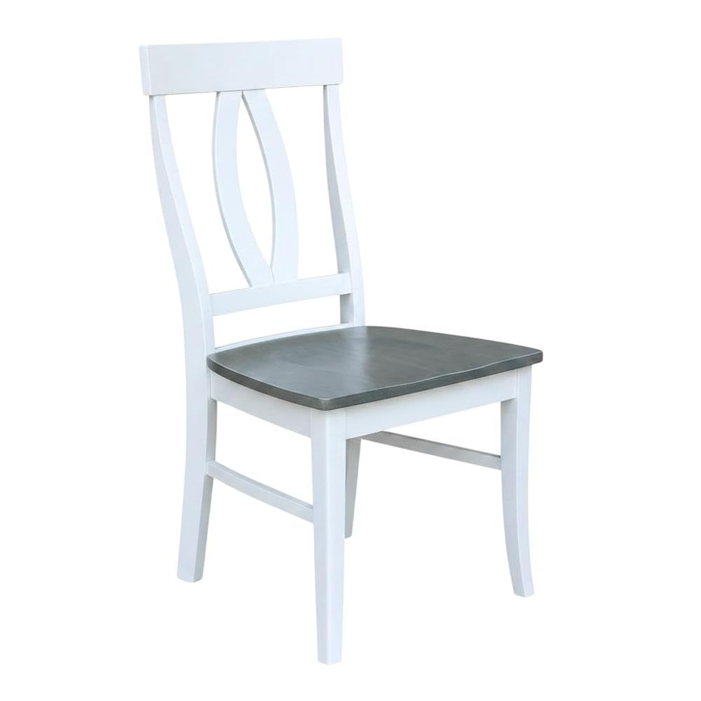 Solid Wood Dining Chair Set of Two with Hardwood Frame by Furnifact – Wood, White and Heather Gray, Pack of 2