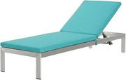Blue Aluminum Chaise Lounge with Cushions, 12 Inch Backrest, 1.5 Inch Thick Seat Cushion, Outdoor Patio Poolside Deck Seating