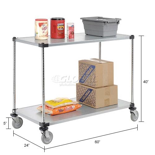 Adjustable Solid Galvanized Shelf Cart by Nexel – 24"L x 24"W x 40"H, 12-Gauge Powder Coated Steel, Chrome, Model SC24603SZ2