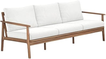 Beige Wood and Fabric Patio Sofa for Outdoor Living, Finish, Rectangular Shape, Standard Size, Supports Up to 900 Lbs