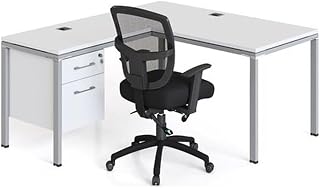 Boss Office Products Simple System L Desk with Return and (1) Pedestal, 66" x 59.4", White