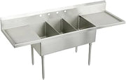 Elkay SS8360LR4 Commercial 108" x 27-1/2" 3 Compartment Scullery Sink with Dual Drainboards 4 Holes