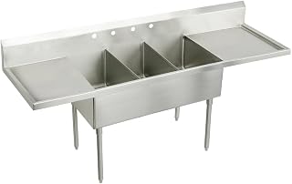 Elkay SS8360LR4 Commercial 108" x 27-1/2" 3 Compartment Scullery Sink with Dual Drainboards 4 Holes