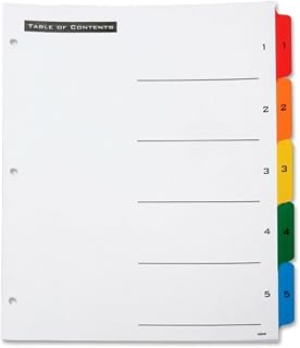 AbilityOne Table of Contents Dividers - 1-5 Numerical Tabs, Assorted Colors 7530-01-364-9489: SE, 5 Item(s)