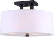 Canarm River 3-Light Semi-Flush Mount Ceiling Light, 15-Inch Bronze Finish with White Fabric Drum Shade, Modern Lighting for Bedroom, Living Room, Entryway