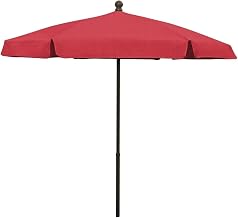 Fiberbuilt 7.5' Hex Garden Patio Umbrella 6 Rib Push Up Champagne Bronze with Red Vinyl Coated Weave Canopy