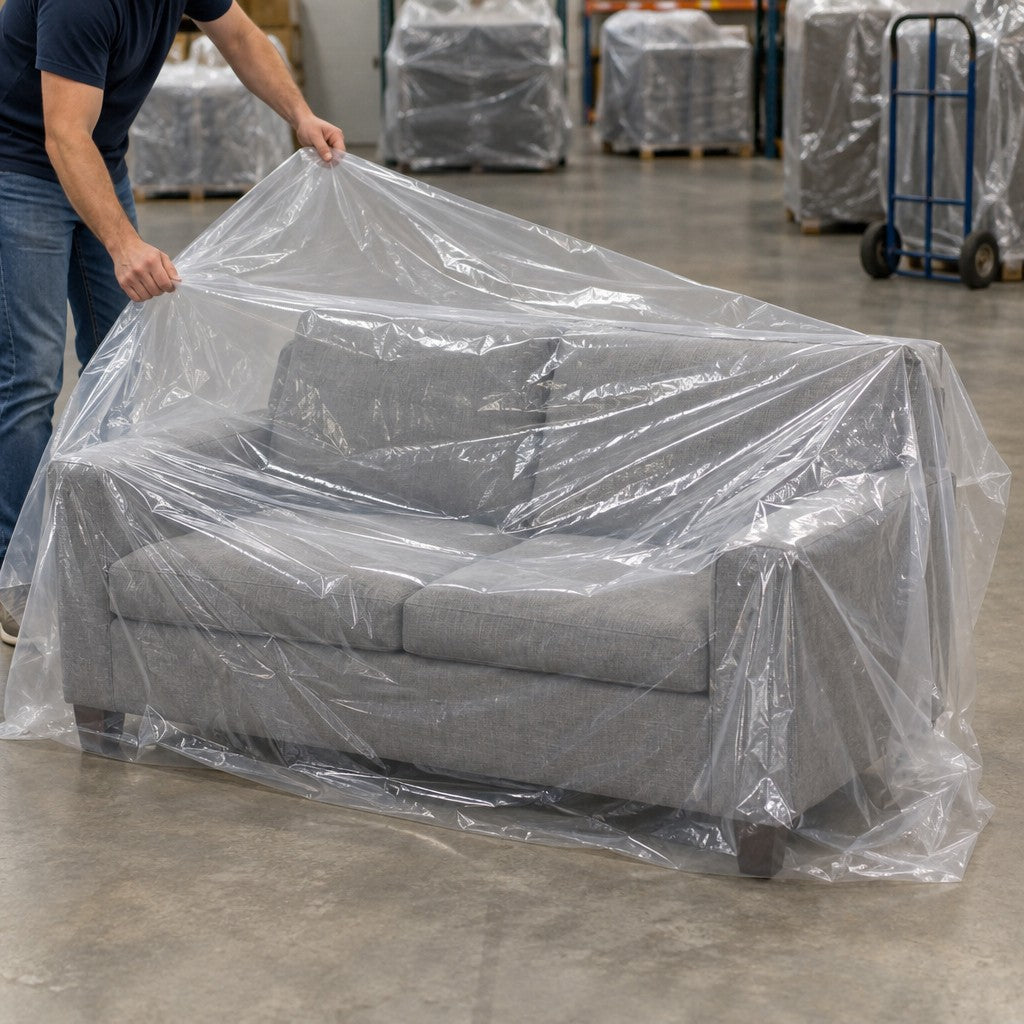 Lavex LDPE Plastic On Roll, 45" Long, Clear, 140/Roll - in use