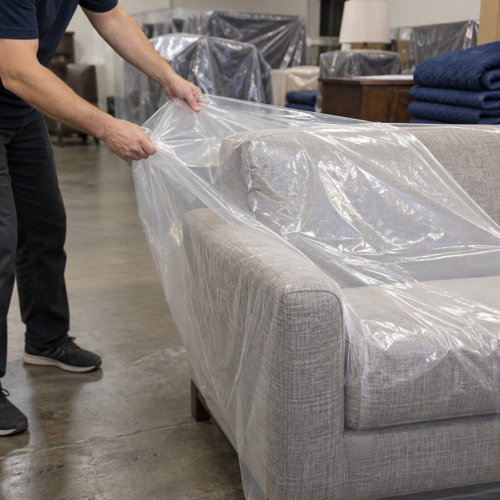 Lavex LDPE Plastic On Roll, 45" Long, Clear, 50/Roll - in use