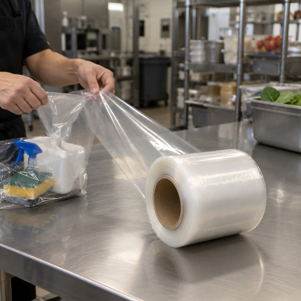 Lavex LDPE Plastic Tubing Roll, Clear - in use