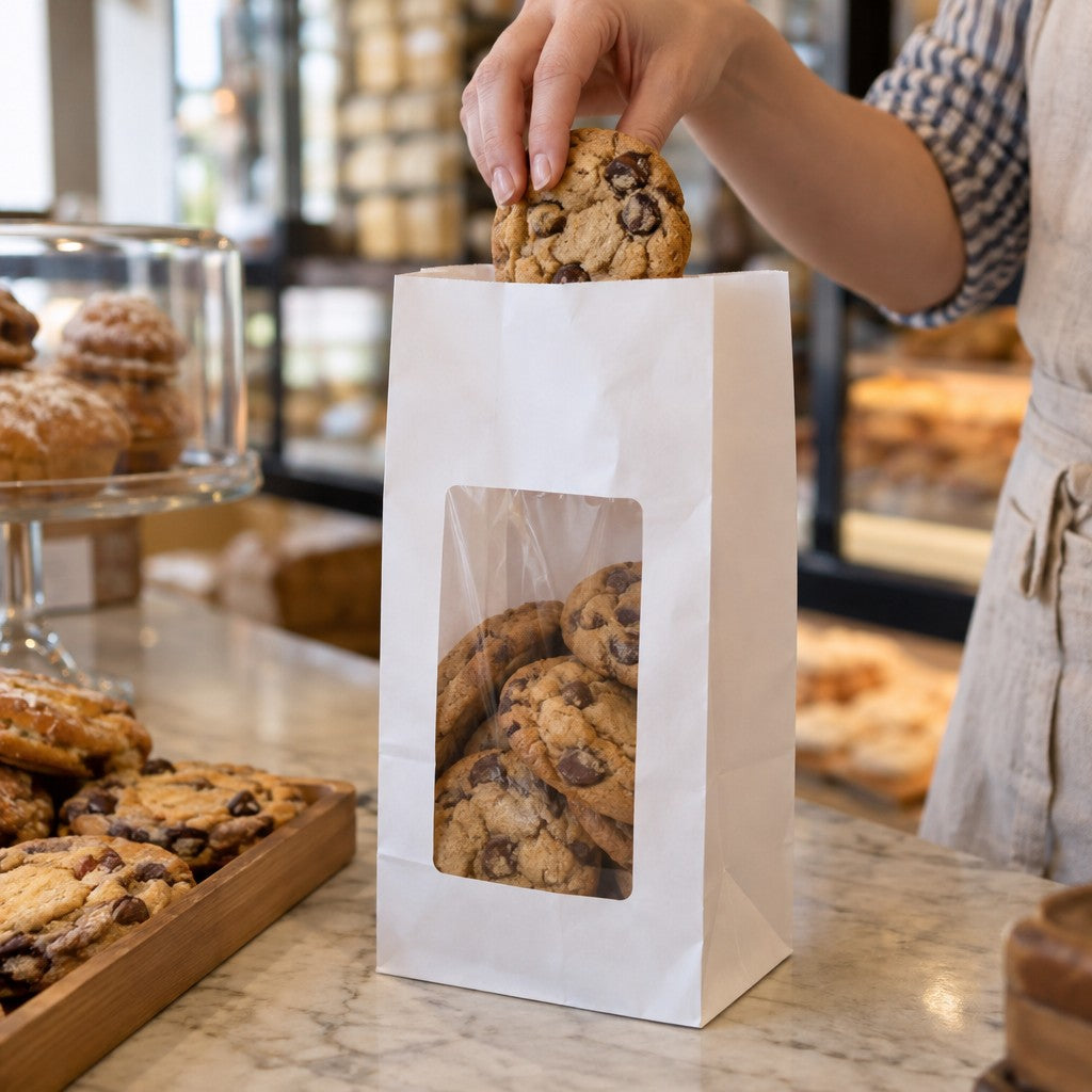 Choice Kraft Paper Cookie Bag, 3" x 5", White - in use