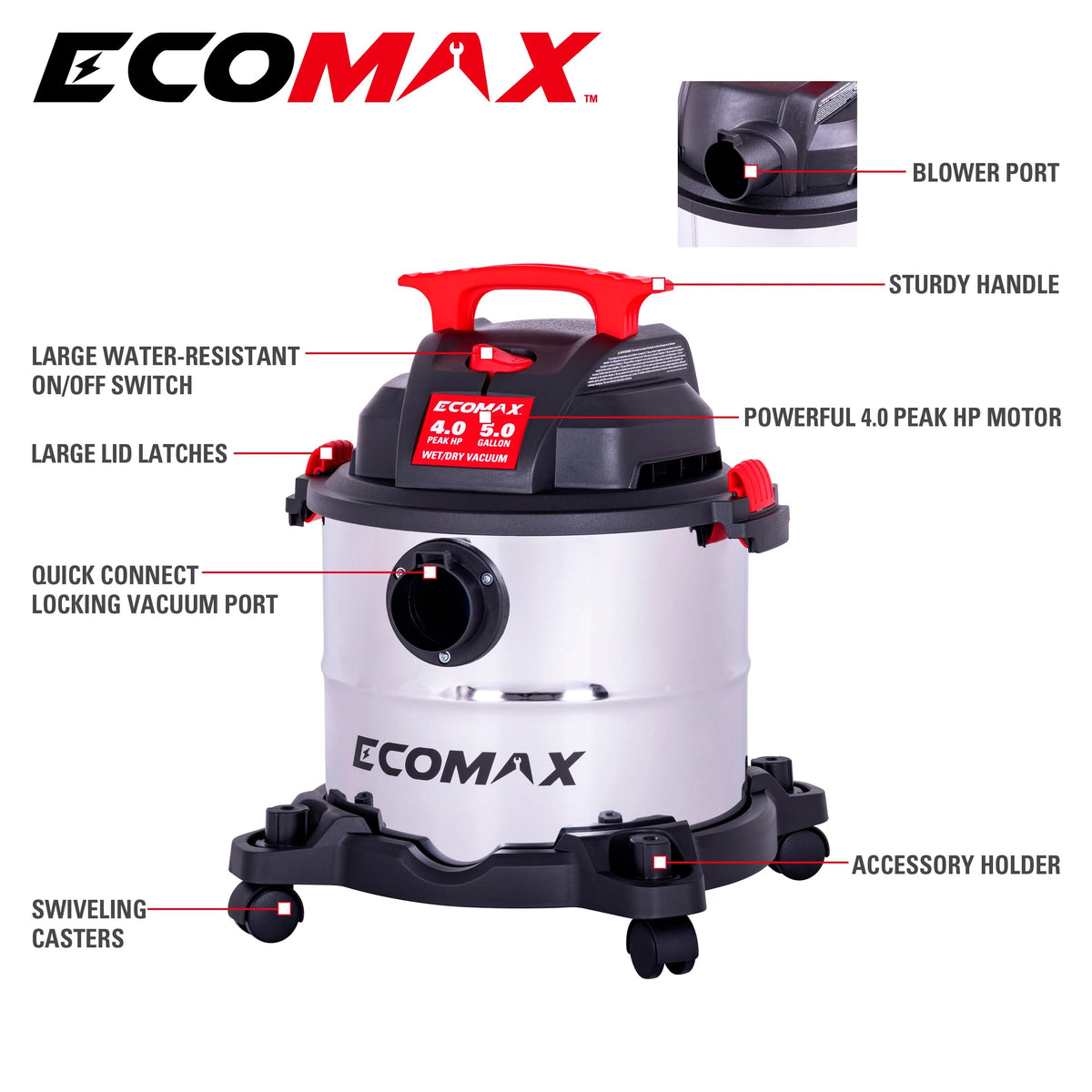 Ecomax Stainless Steel Vacuum, 14 1/4" x 14 5/8", 120V - photo 4