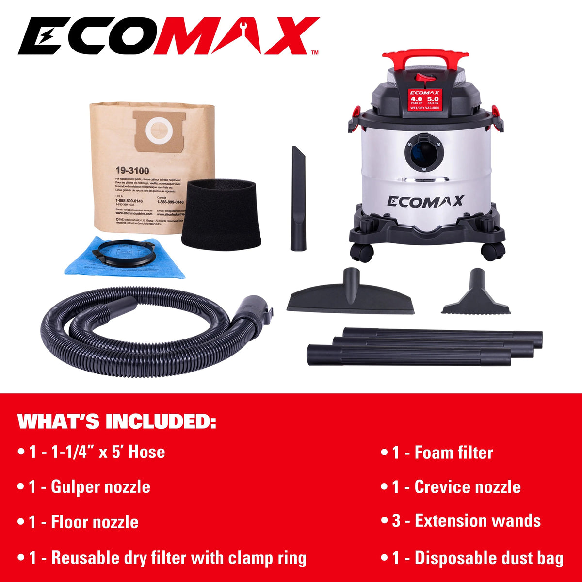 Ecomax Stainless Steel Vacuum, 14 1/4" x 14 5/8", 120V - photo 5
