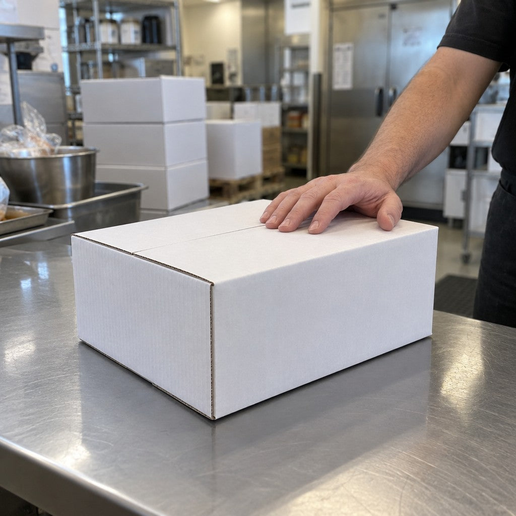 Lavex RSC Shipping Box, 8 3/4" x 11 3/4", White, 25/Case - in use